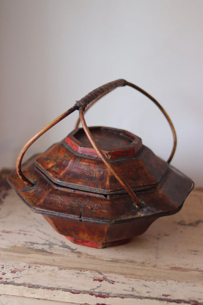 Antique Chinese Lacquered Wedding Basket