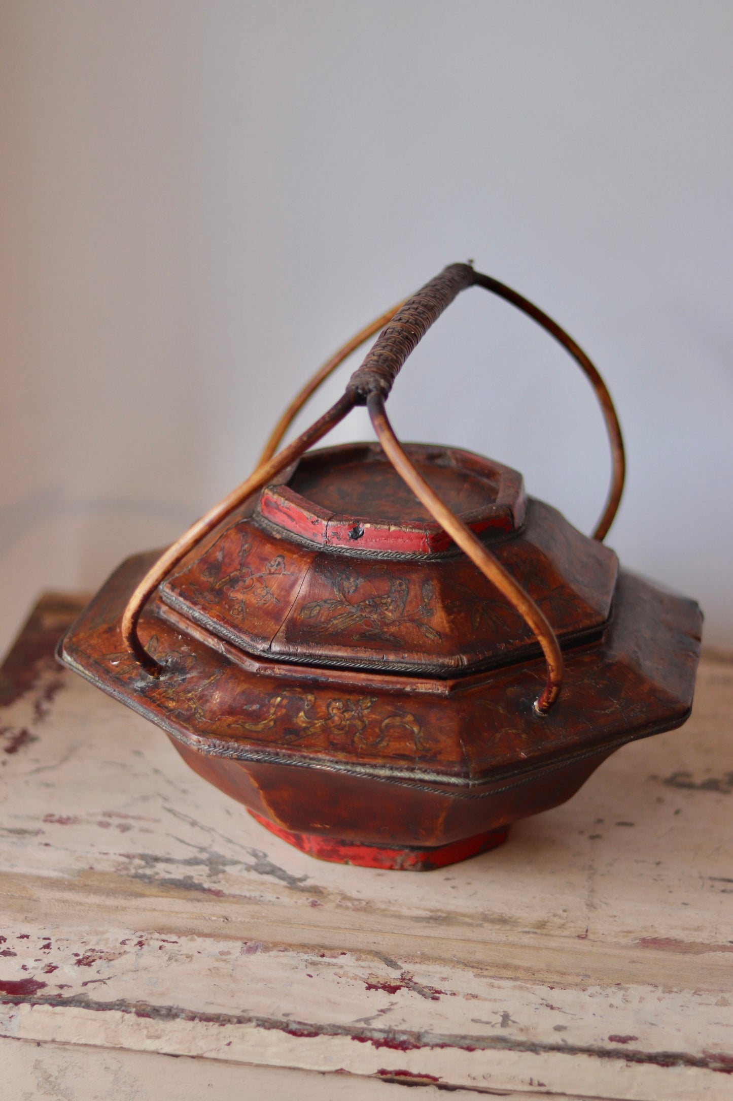 Antique Chinese Lacquered Wedding Basket