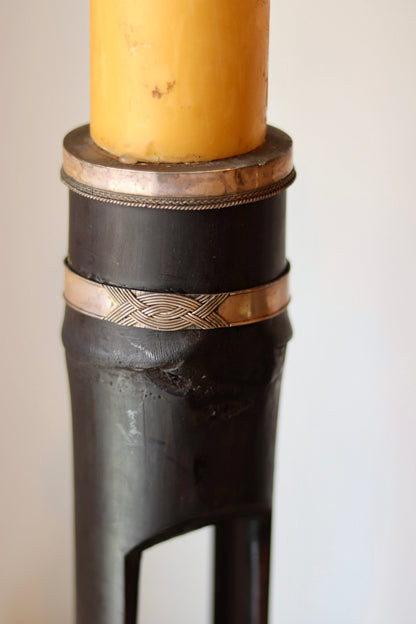 Vintage Moroccan Hardwood Candlesticks with Hand-Worked Copper Bands – Pair
