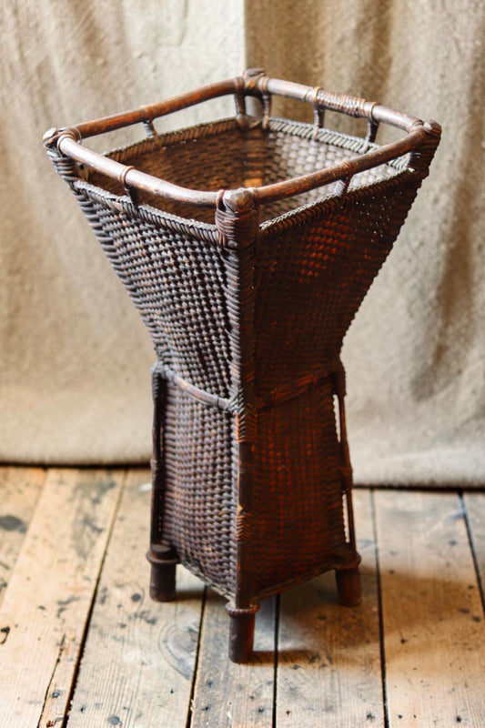 Vintage Southeast Asian Raised Storage Basket