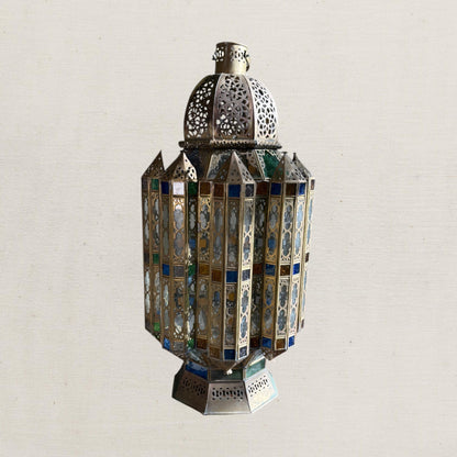 Hand-Pierced Brass & Coloured Glass Lantern | No. 1