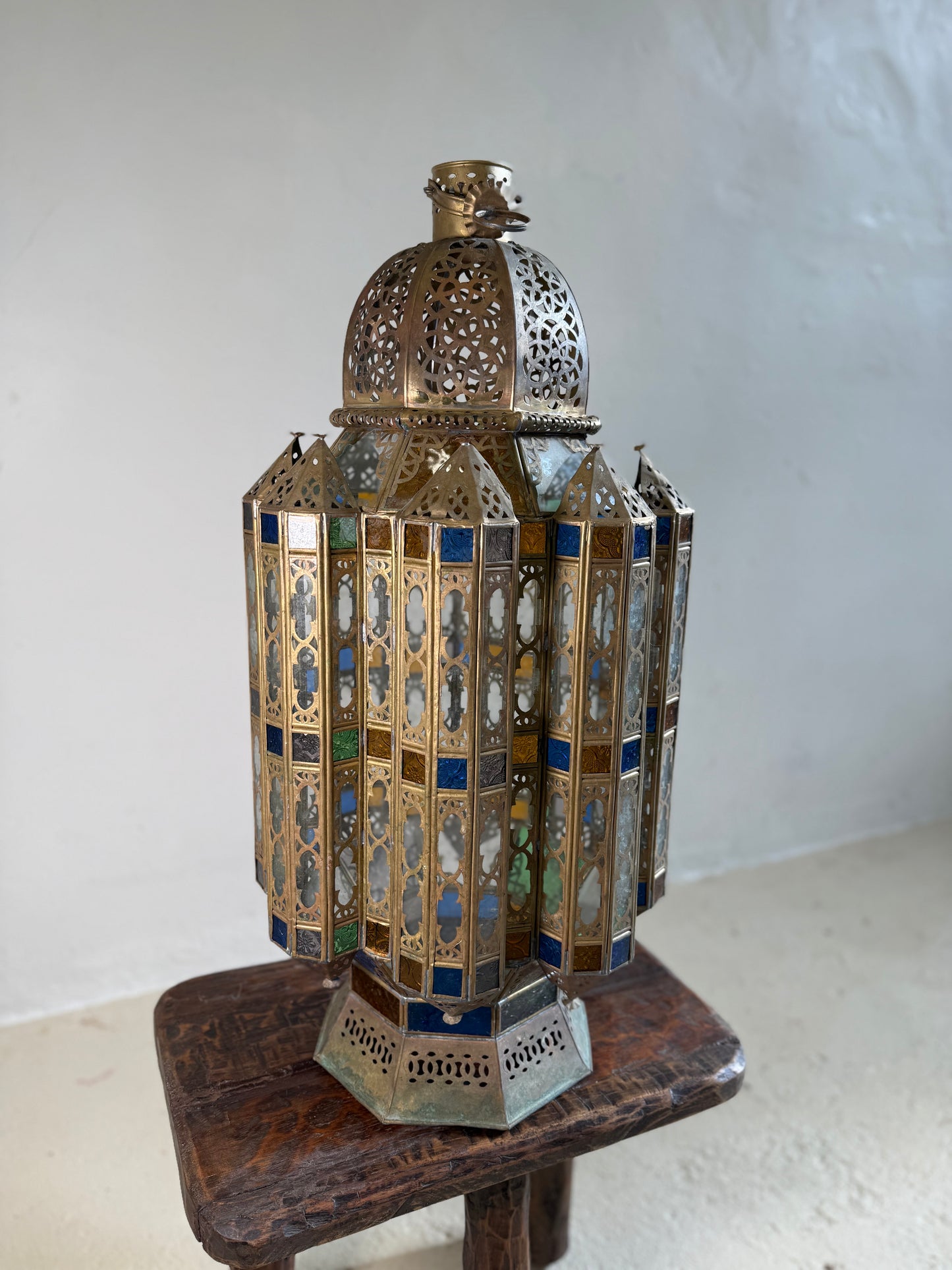 Hand-Pierced Brass & Coloured Glass Lantern | No. 1