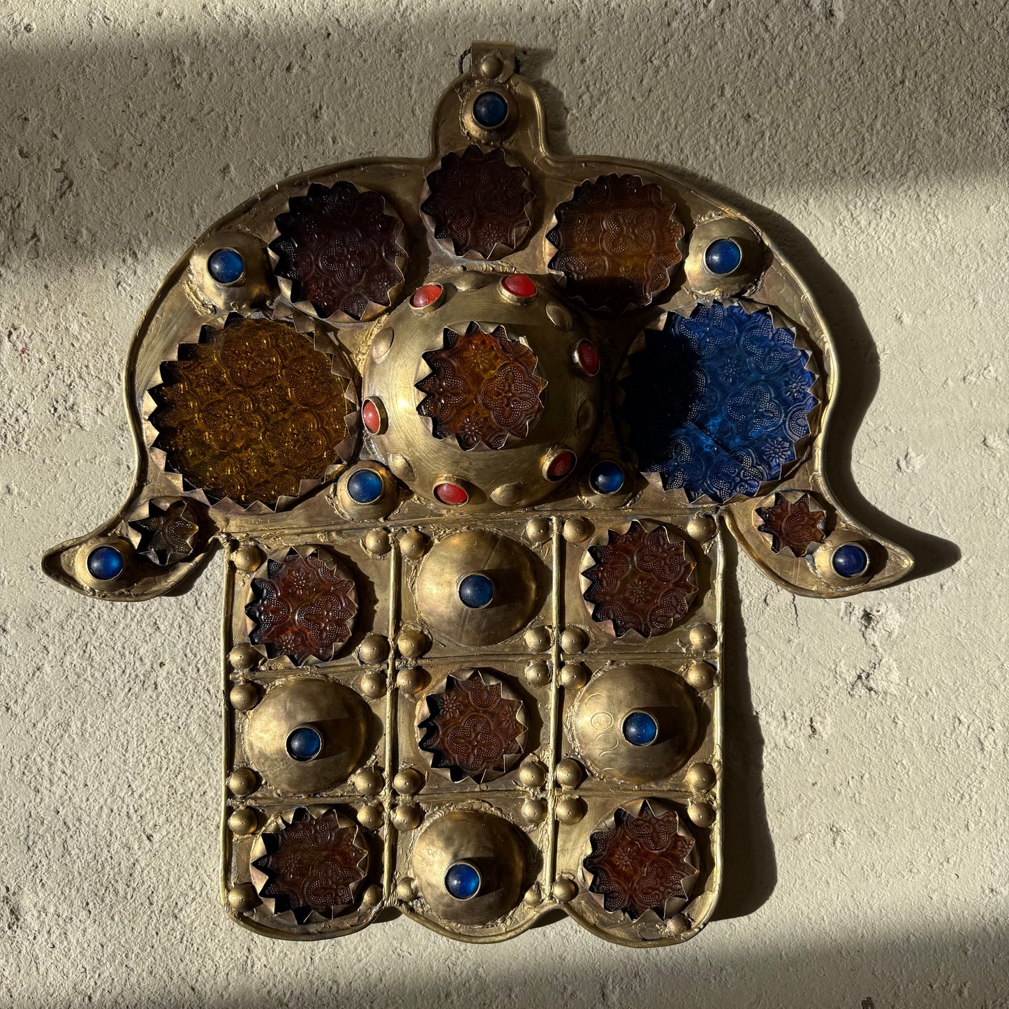 Large Moroccan Brass & Glass Hamsa Amulet | No. 2