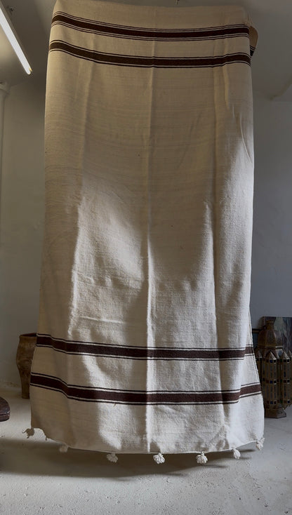 Handwoven Hanbel Rug | Natural with Brown Stripe