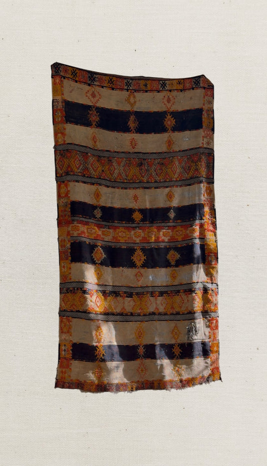 Antique Hanbel Rug | Charcoal & Terracotta with Diamond Motifs