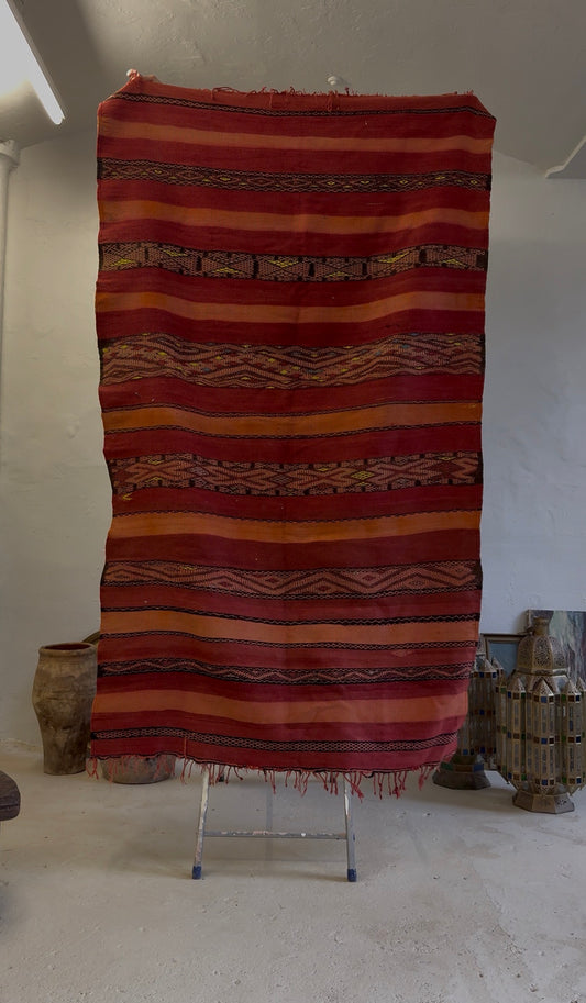 Vintage Hanbel Rug | Red, Terracotta & Tribal Bands