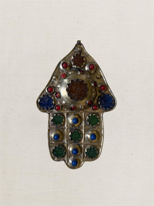 Large Moroccan Brass & Glass Hamsa Amulet | No. 3
