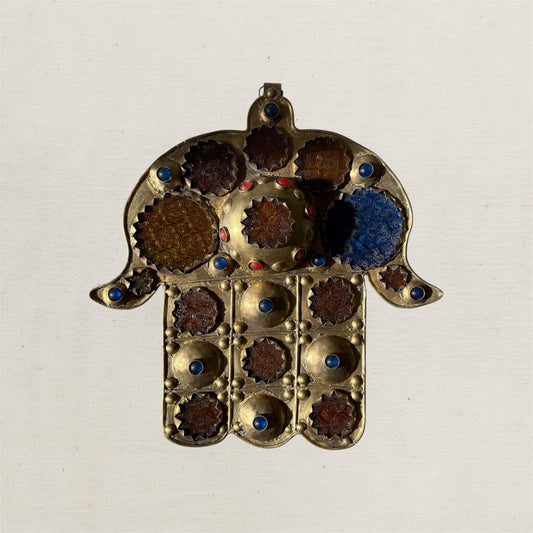 Large Moroccan Brass & Glass Hamsa Amulet | No. 2