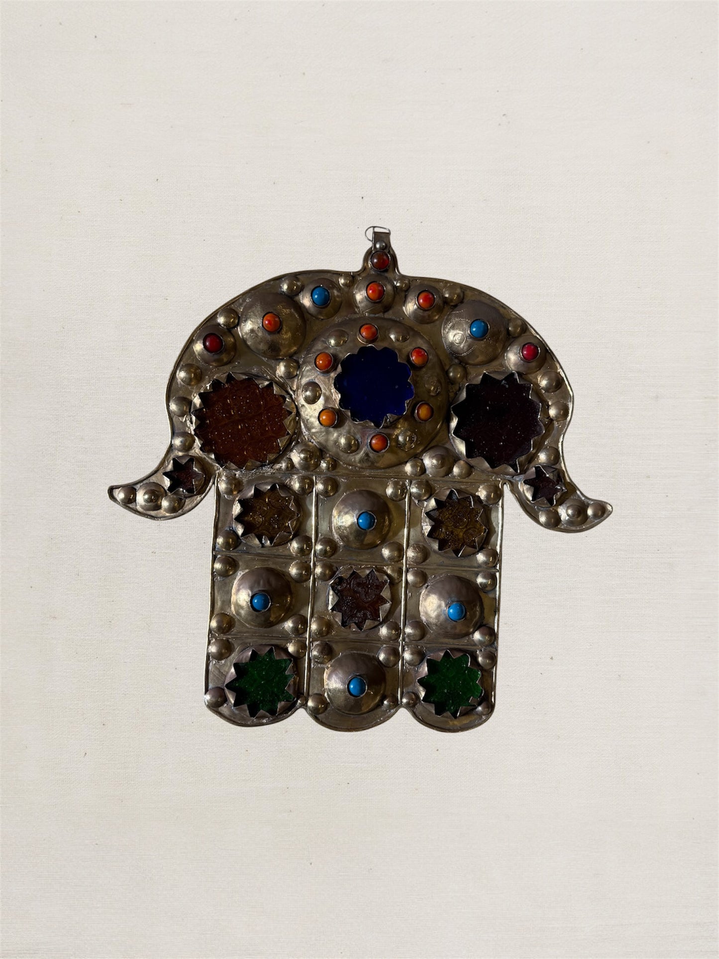 Large Moroccan Brass & Glass Hamsa Amulet | No. 1