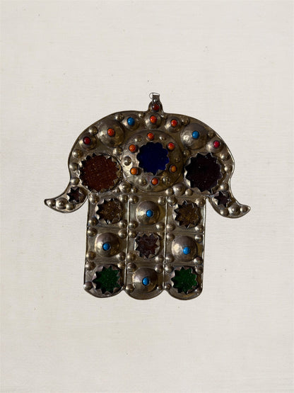 Large Moroccan Brass & Glass Hamsa Amulet | No. 1