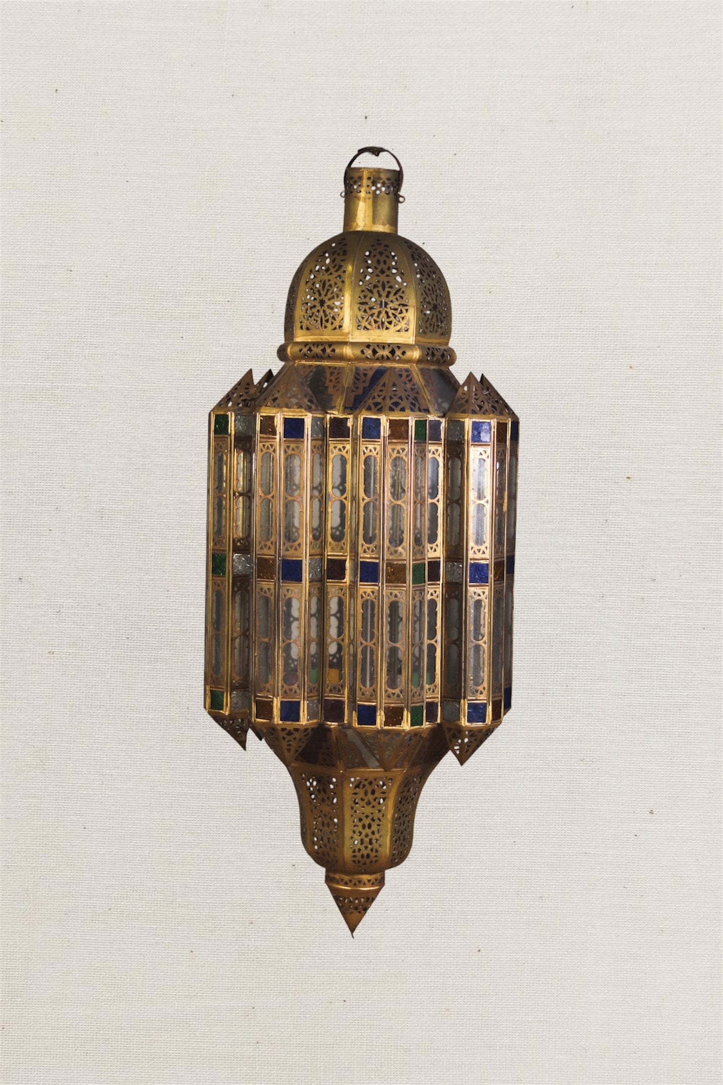 Hand-Pierced Brass & Coloured Glass Lantern | No. 3