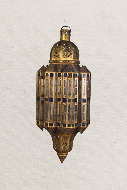 Hand-Pierced Brass & Coloured Glass Lantern | No. 3