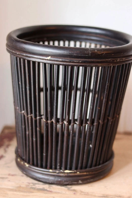 Vintage Dark Rattan Wastepaper Basket