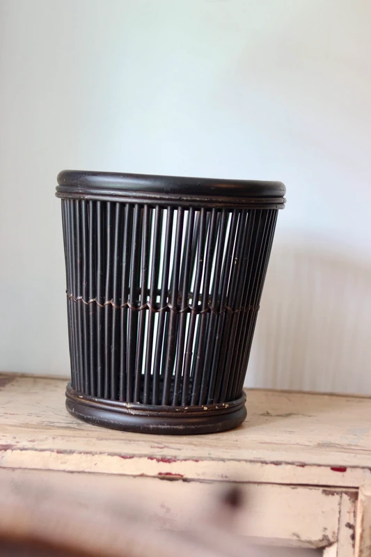 Vintage Dark Rattan Wastepaper Basket