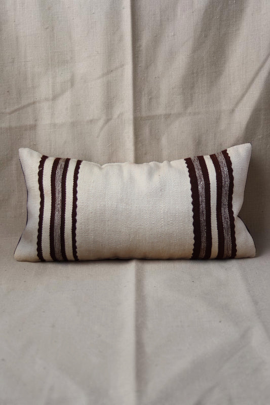 Second full view of the cream and brown border stripe Moroccan cushion cover