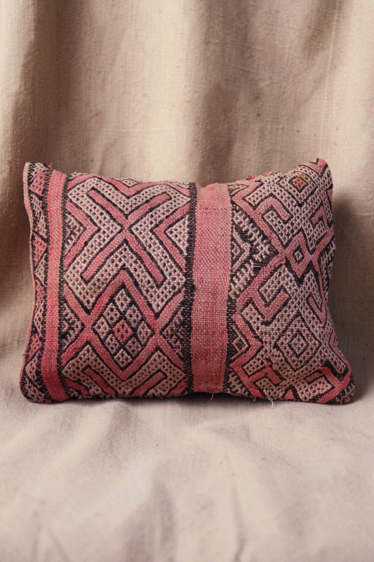 Dusty pink and black geometric Moroccan cushion cover with broad pink bands, full view