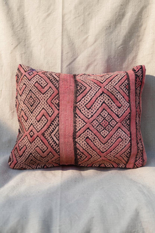 Other side of the pink and black geometric Moroccan cushion cover