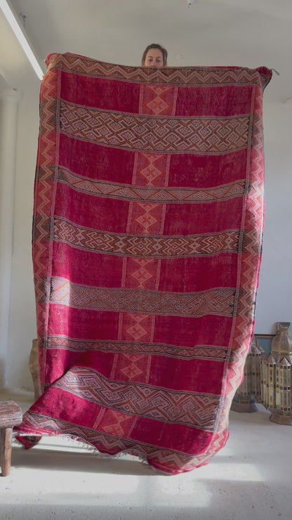 Vintage Hanbel Rug | Red With Ochre & Charcoal Diamond Motifs