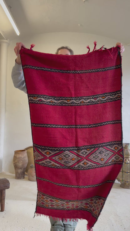 Vintage Hanbel Rug | Red With Tribal Bands