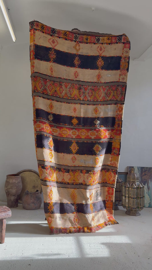 Antique Hanbel Rug | Charcoal & Terracotta with Diamond Motifs