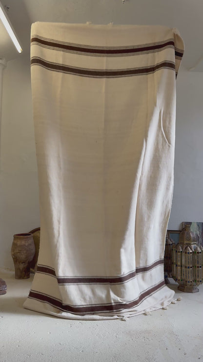 Handwoven Hanbel Rug | Natural with Brown Stripe