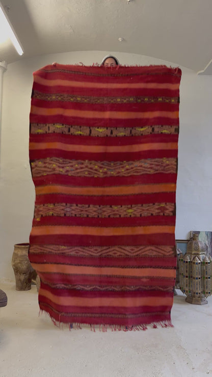 Vintage Hanbel Rug | Red, Terracotta & Tribal Bands