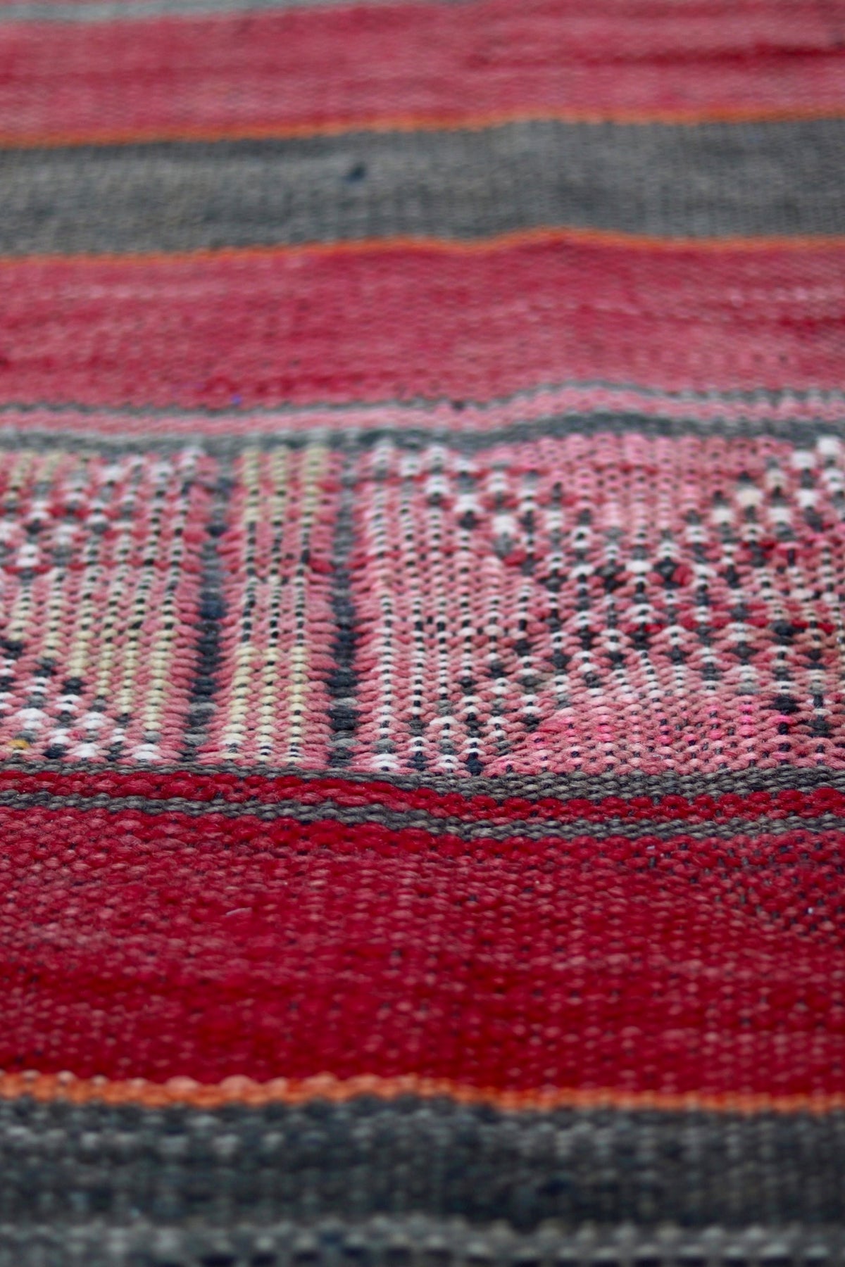 Close-up of the textured flatweave and fine geometric pattern