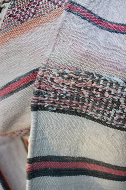 Reverse edge detail showing coloured yarns and the cream weave